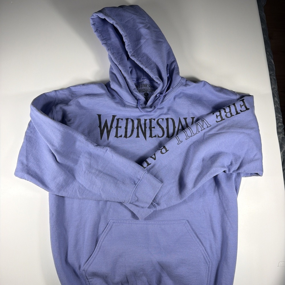 Wednesday Adams Pullover Sz Large Fire Will rain" Graphic hoodie Authentic